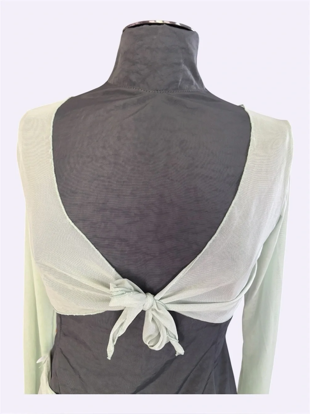 Cider Mesh Cover-Up Set in Matcha Green, Tie-Front Crop Top and Wrap Skirt,  XS
